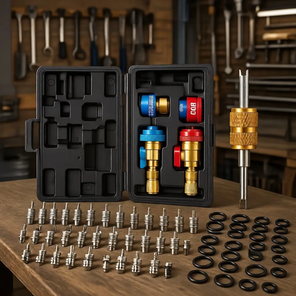 

35 Pcs AC Valve Core Kit with Remover Tool and 20 Rubber O Rings for R134A R1234YF R12 Systems
