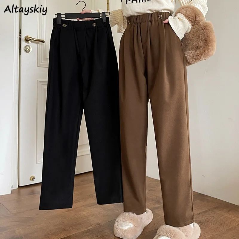 

Harem Pants for Women Autumn Winter Thick All-match Fashion Ins Solid College Warm Young Girls High Waist Pockets Casual Simple