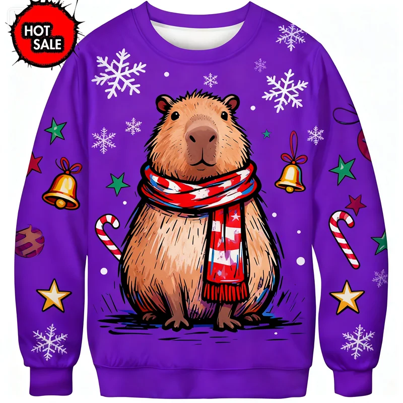 سوبر كول كابيبارا طباعة ثلاثية الأبعاد سترة عيد الميلاد القبيحة طويلة الأكمام البلوفرات رجل امرأة عيد الميلاد سترة ملابس الشارع الشهير #1