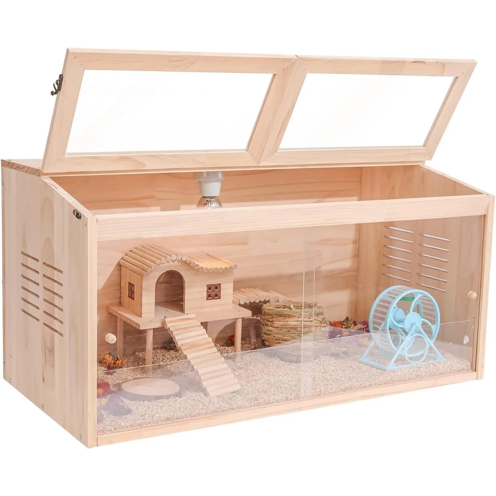 Jaula para hámster estadounidense, gabinete para animales para hámsteres sinios enanos Degus, hábitat para hámster con tapa que se puede abrir y hojas acrílicas grandes