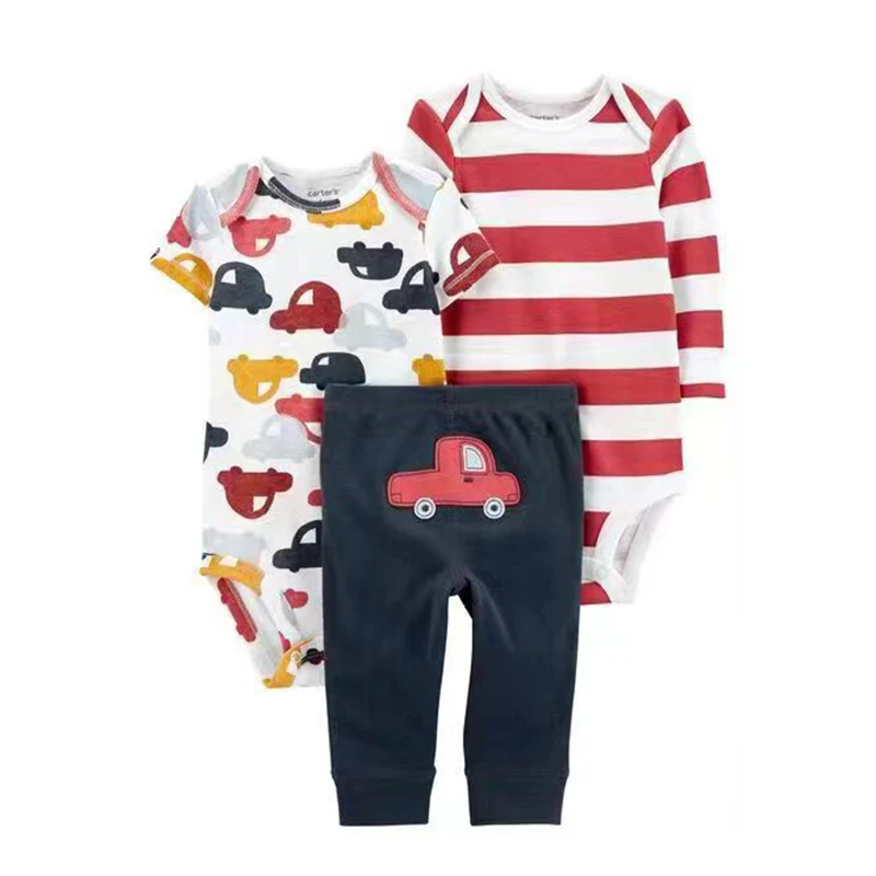 Spring Baby Boy Clothes Sets 100% Cotton Autumn Kids Outfit Bodysuit Top And Bottom 3Pcs Cartoon Animals Children Clothing Suit