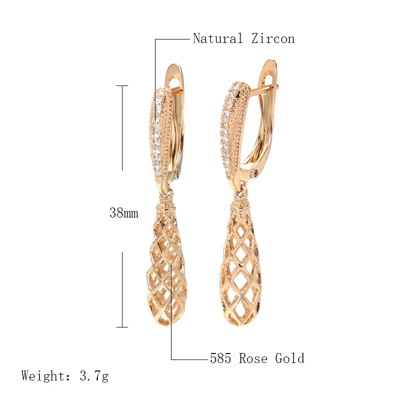 JULYDREAM Elegant Water Drop Mesh Pendant Earrings for Women Trendy 585 Golden Geometric Jewelry Sparkling Zircon Accessories