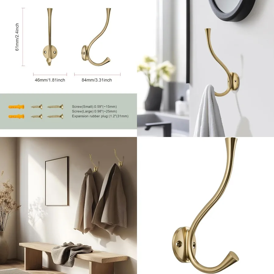

3 Pack Champagne Bronze Decorative Wall Hooks for Bathroom Living Room Bedroom Robe Dressing Room Fitting Room Stylish and Func