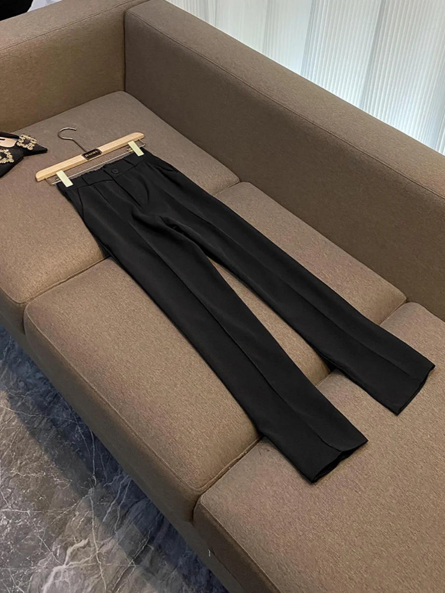 New Arrival All Seasons Basic Solid Lady Office Casual Wear Elastic Waist Trousers Women Straight Cutting Work Pants