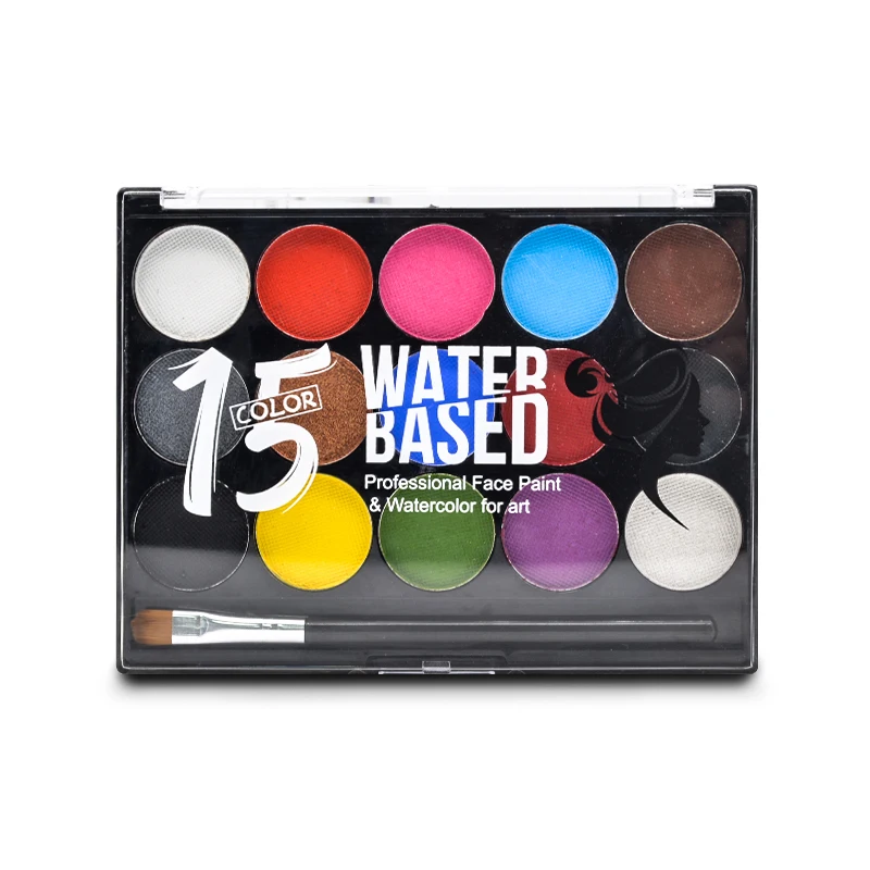 15 Colors Face Painting Body Makeup Non Toxic Safe Water based With Brush Christmas Halloween Party kids face paint palette bulk