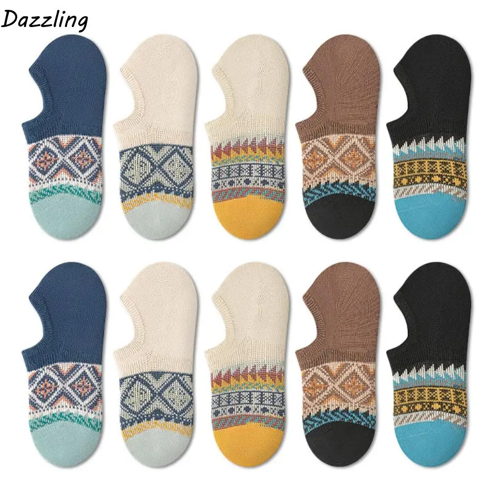 

10 пар модных сетчатых носков-лодочек в стиле ретро, короткие лоскутные носки-трубы в этническом стиле, чулочно-носочные изделия, дышащие невидимые носки, мужские