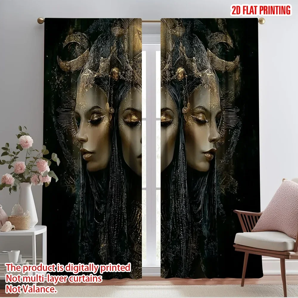 2pcs,2D plane printing Curtains Roller Blinds Hecate Witchcraft Versatile 100% Polyester (without rod) Outdoor Decorations Ldeal