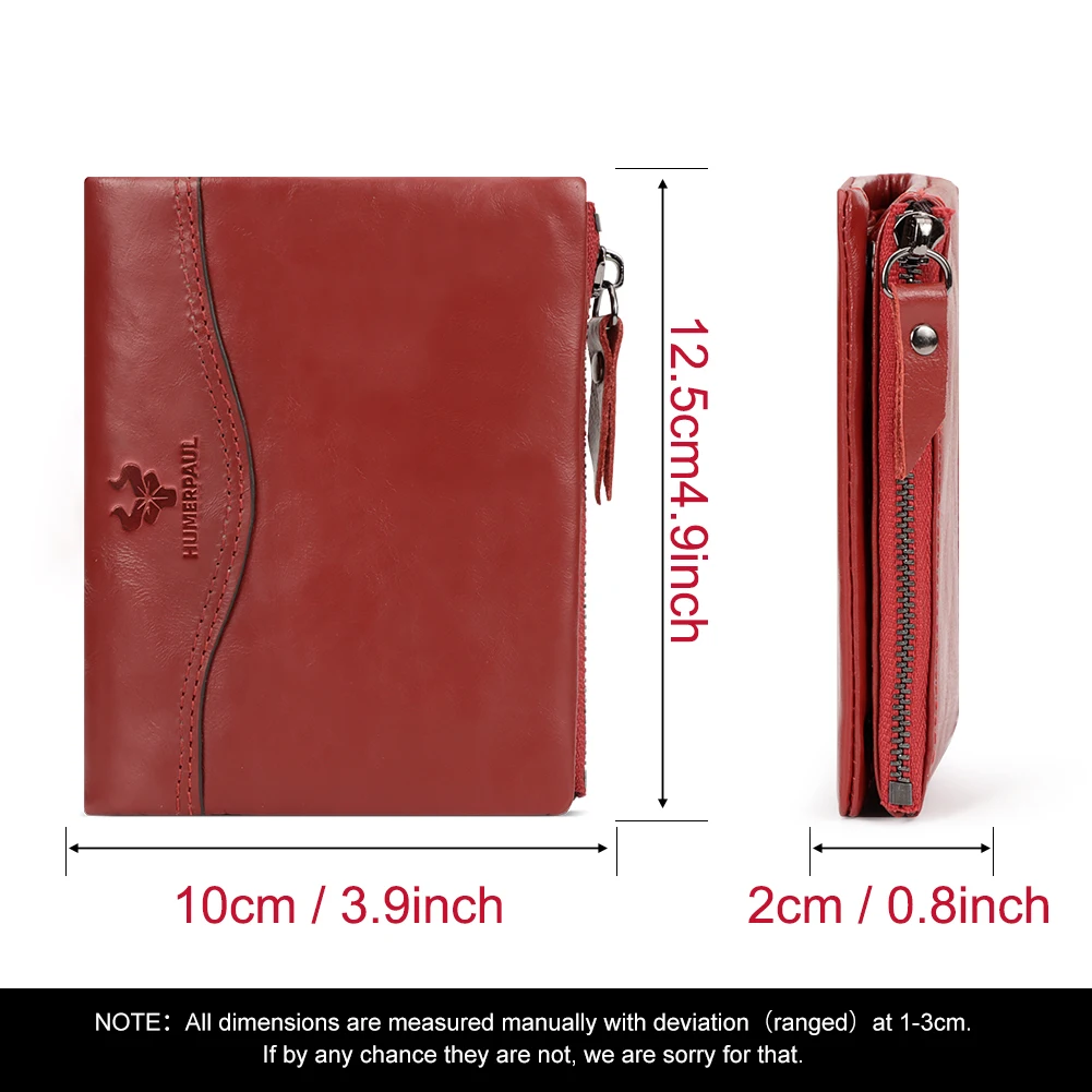 100%  Genuine Leather Small Wallet for Women Bifold Compact RFID Credit Card Wallets with Zippet Pocket Short Ladies Money Clip
