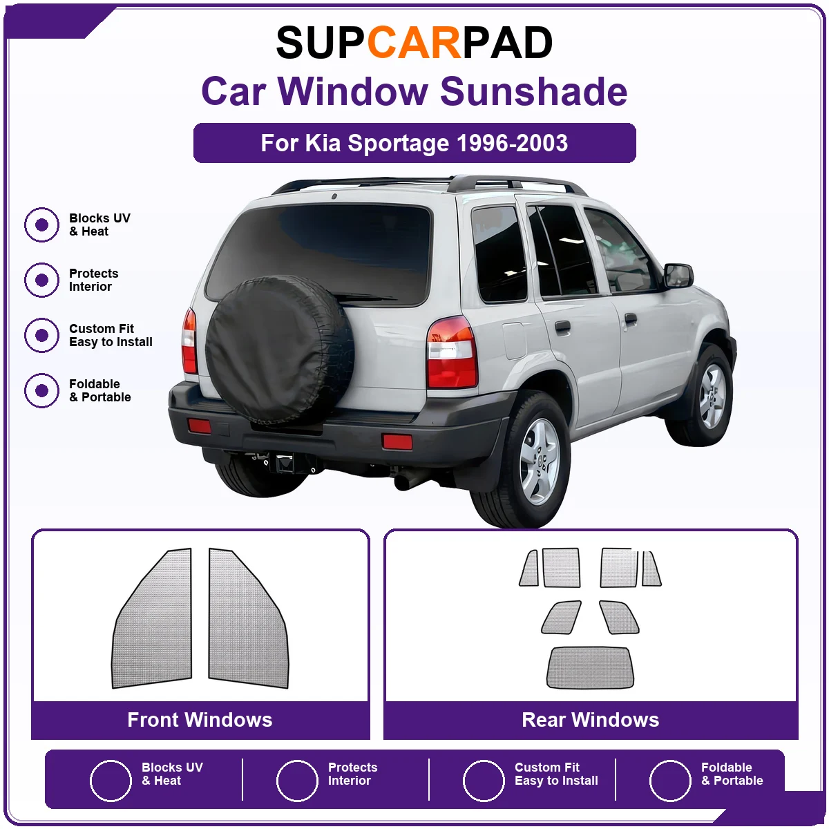 For Kia Sportage 1996-2003 Pre‑Cut Auto Window Sunshade Anti‑UV Car Sun Visor Protector