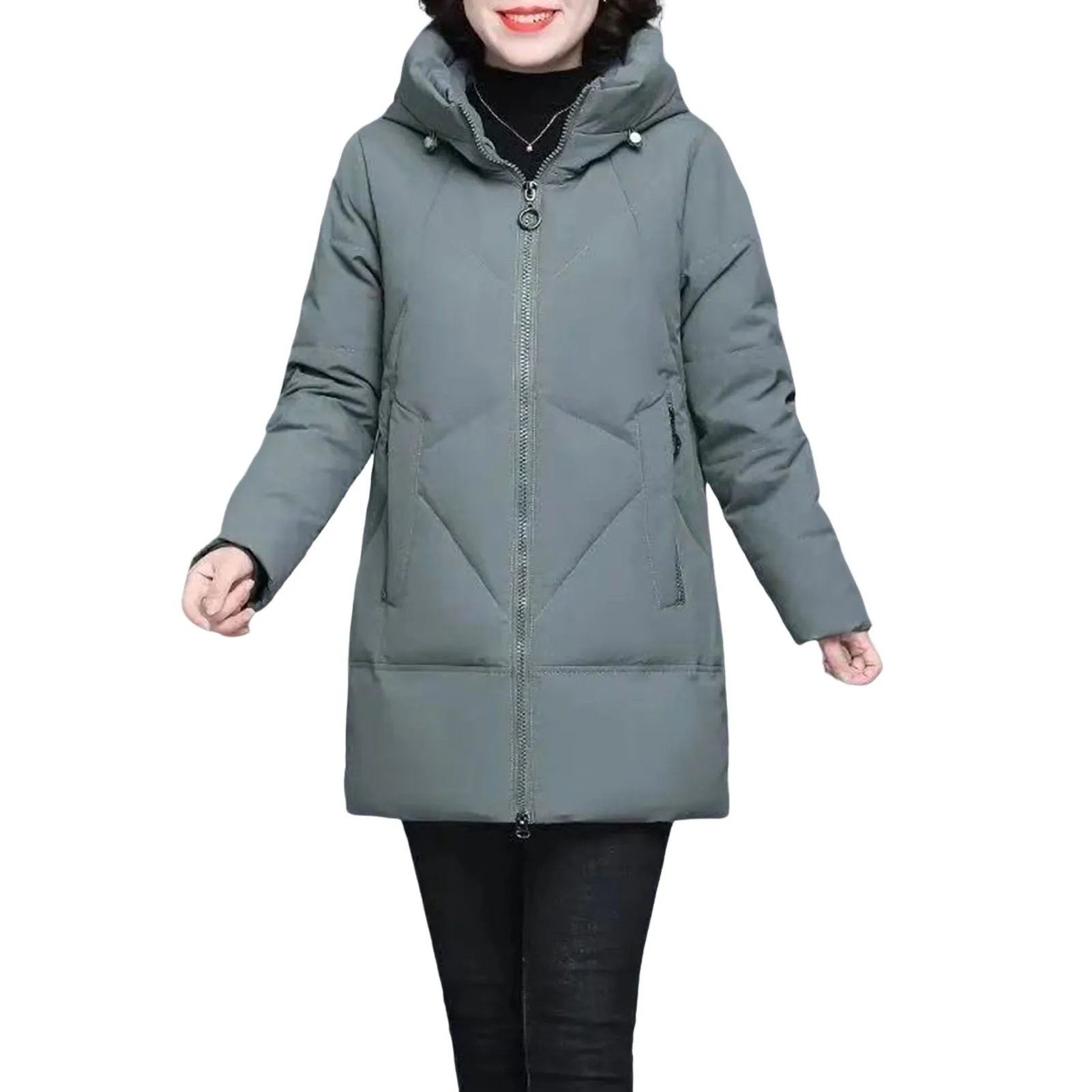 

Middle-Aged Cotton Padded Jacket Zip-Up Puffer Long Down Coat Suitable for Friends Gathering Wear