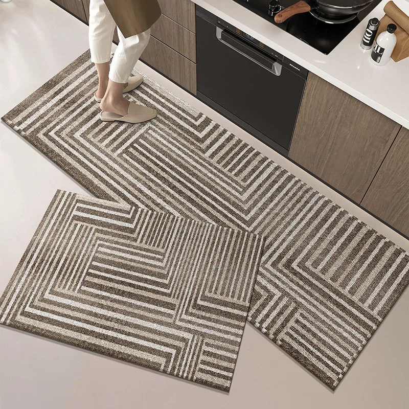 Nordic Striped Non-Slip Kitchen Floor Mat Oil-Proof Wash-Free Footpad with Plastic Sole High-Quality Dirt-Resistant Entrance Mat