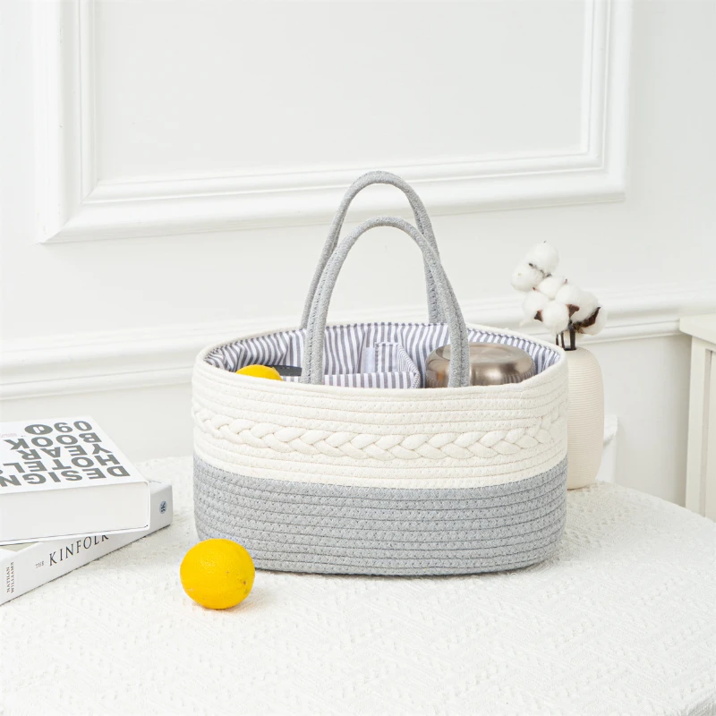 

Washable Storage Basket Divided Cotton Cord Baby Care Diaper Bottle Organizer Cosmetics Storage Box Wicker Basket