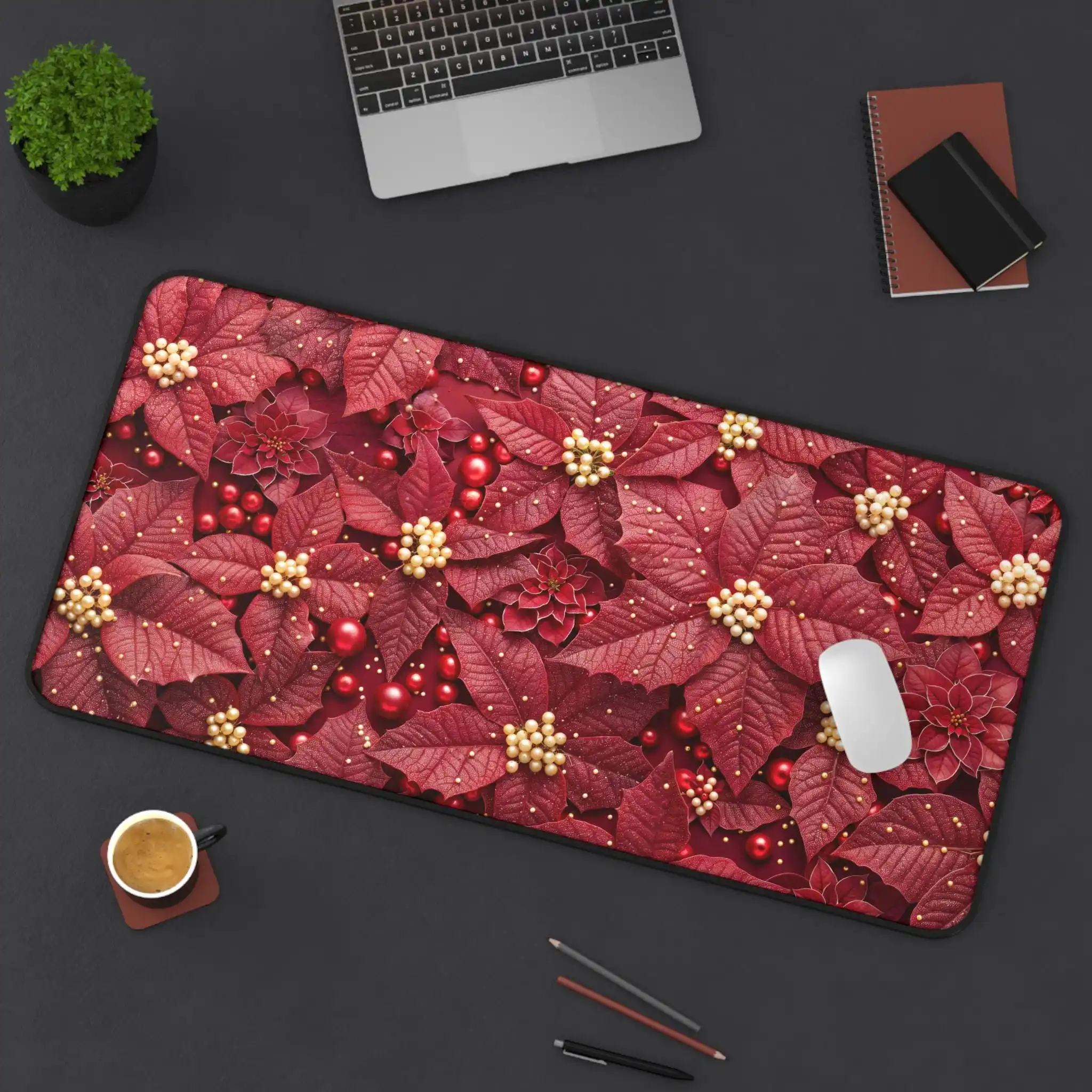 

Poinsettia Table Mat, Festive Office Decoration, Gaming Mouse Pad, Floral Desk Accessory, Winter Home Office Gift, Non-slip