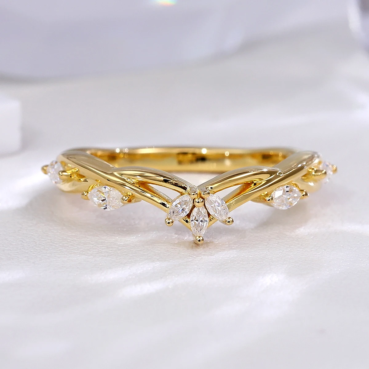 Provence Dainty 925 Silver DEF Color Marquise Moissanite Wedding Ring V-Shape Twisted Band Minimalist Bridal Promise Ring