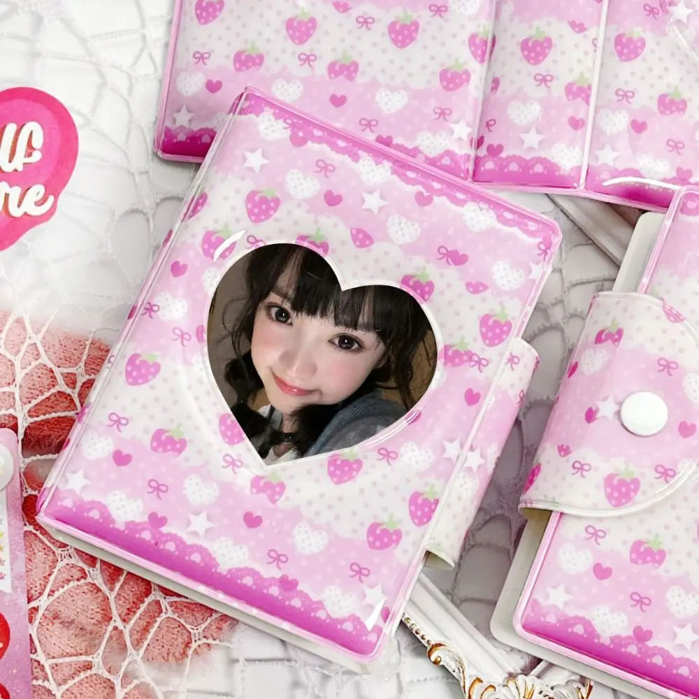 INS Pink Love Bow Card Album PVC with 16 Internal Pages Idol Card Collect Book 3 Inch Mini Collectible Card Album Postcard Book