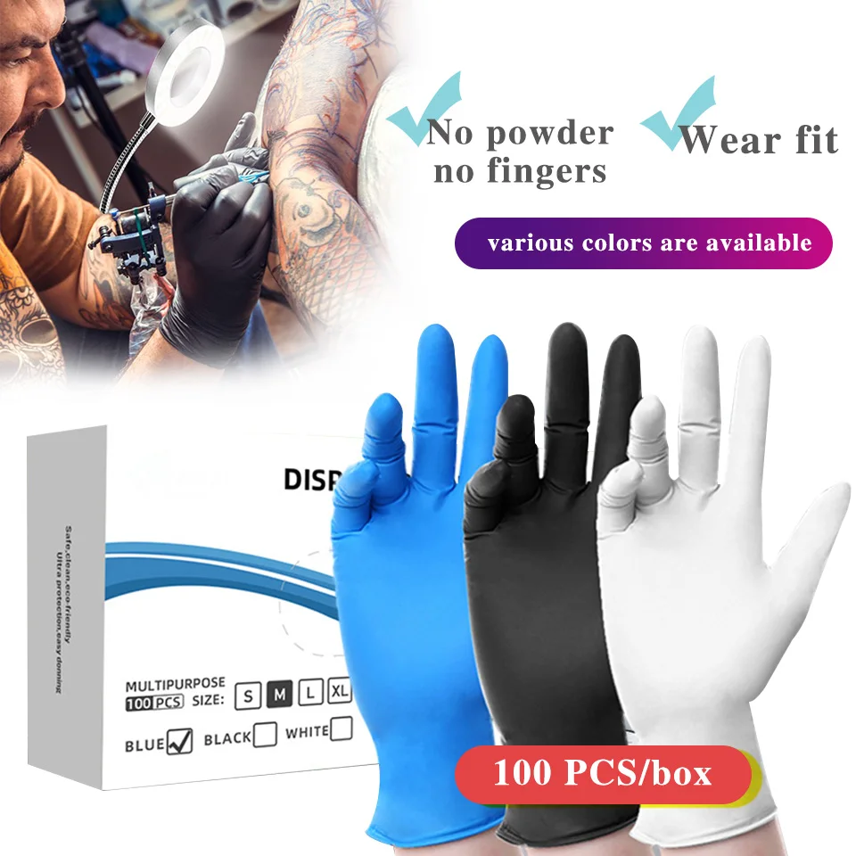 50/100pcs Disposable Nitrile Powder free Gloves for Tattoo Household Cleaning Beauty Barber Food Car Wash Repair Gloves Tools