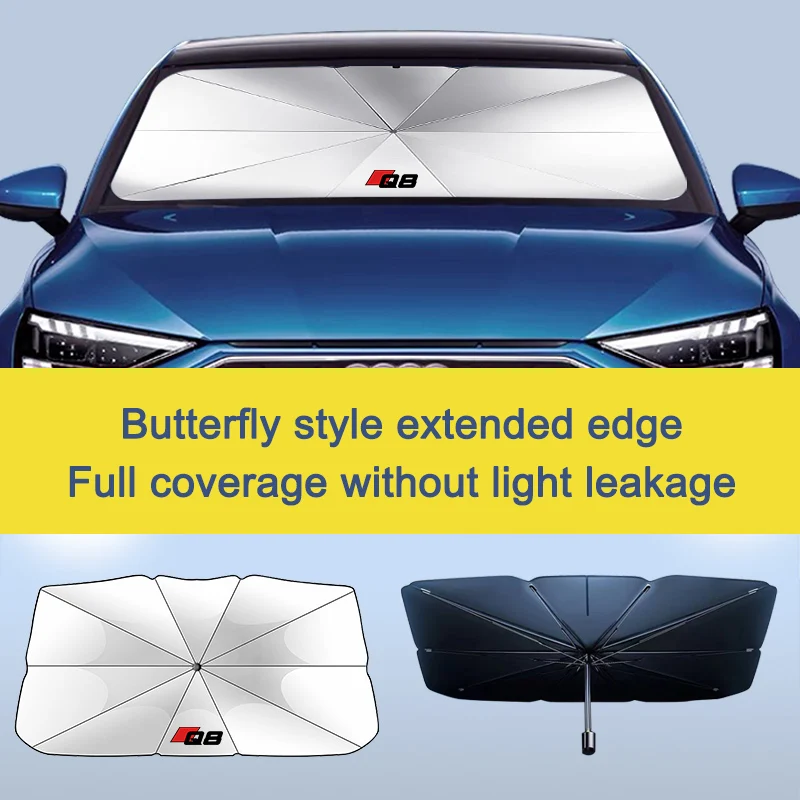 

Car Logo Foldable Sun Umbrella Windshield UV Sun Shade Umbrella For Audi Q8 Car Interior Accessories