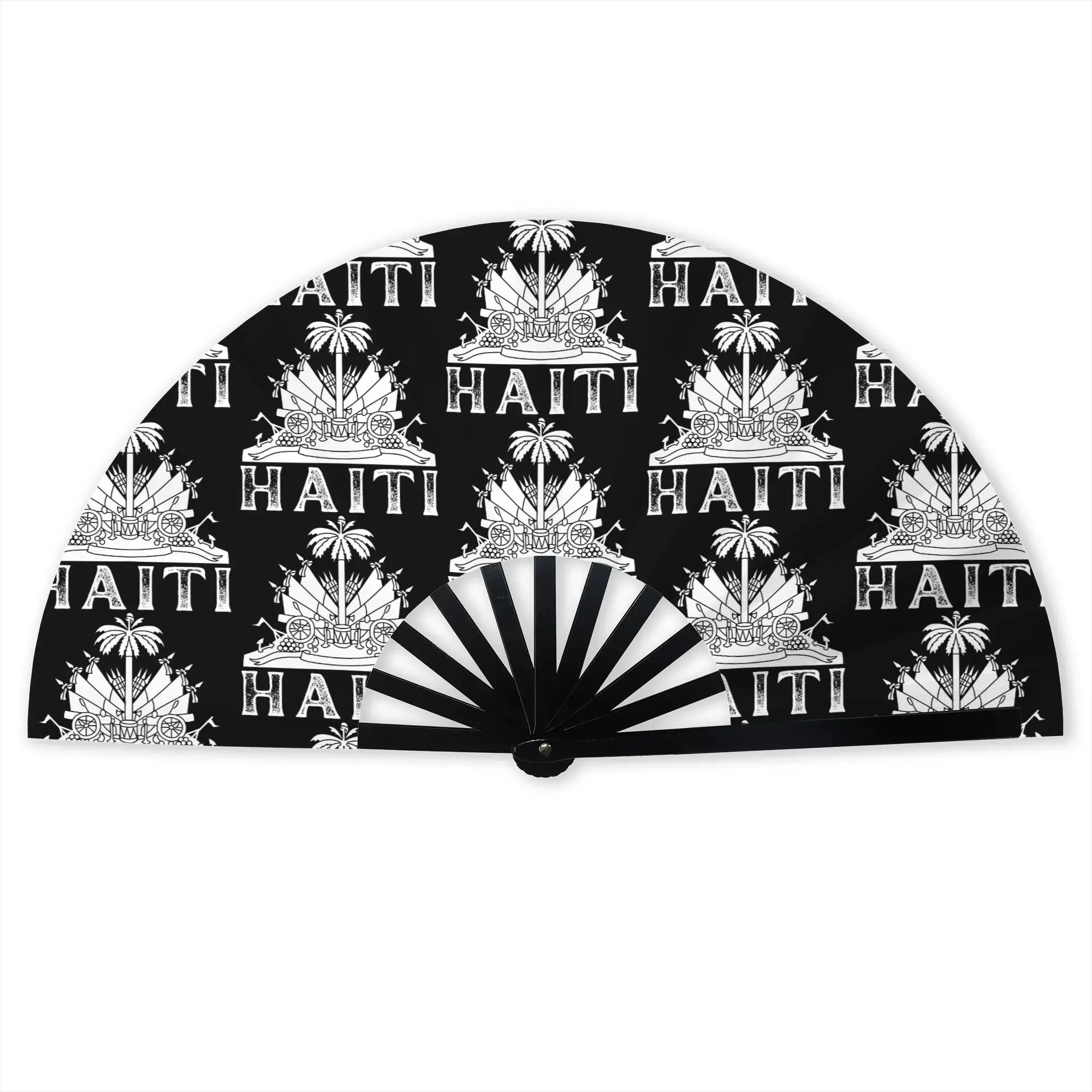 Emblem Representing Haiti's Spirit Logo  Folding Fan Oriental Art High-Quality Polyester Fans Gift Classic Decorative Hand Fan
