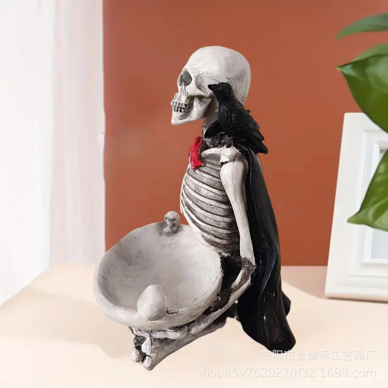 New Halloween Gifts Cloak Skull Tray Tabletop Storage Ornaments Resin Craft Ornament view 4