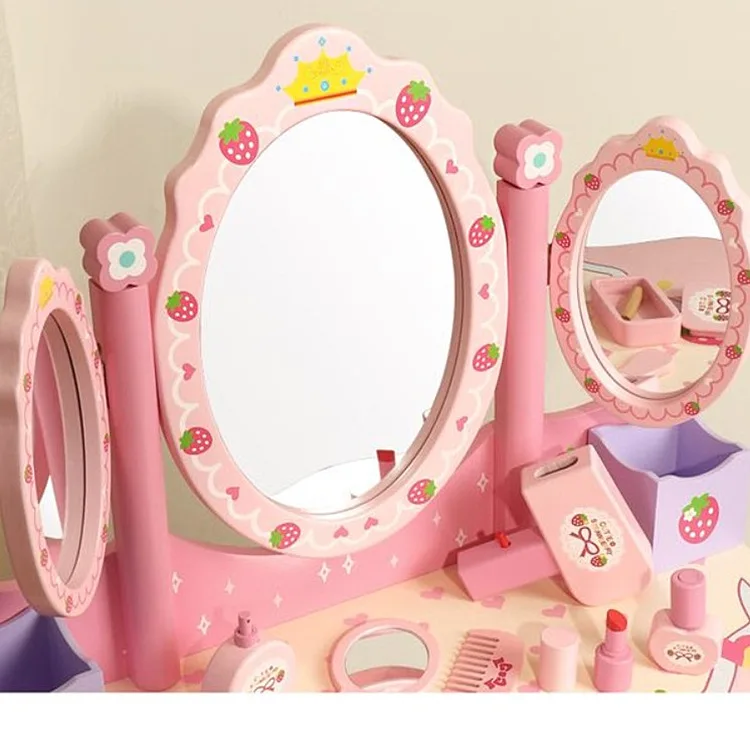 어린이용 시뮬레이션 나무 화장대 공주 화장대 놀이집 소녀 장난감 나무 어린이 화장대 장난감