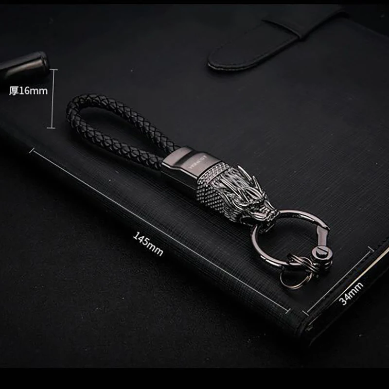 New High quality Dragon Metal Key Chain Men Leather rope car key ring women Party Gift Jewelry K1856