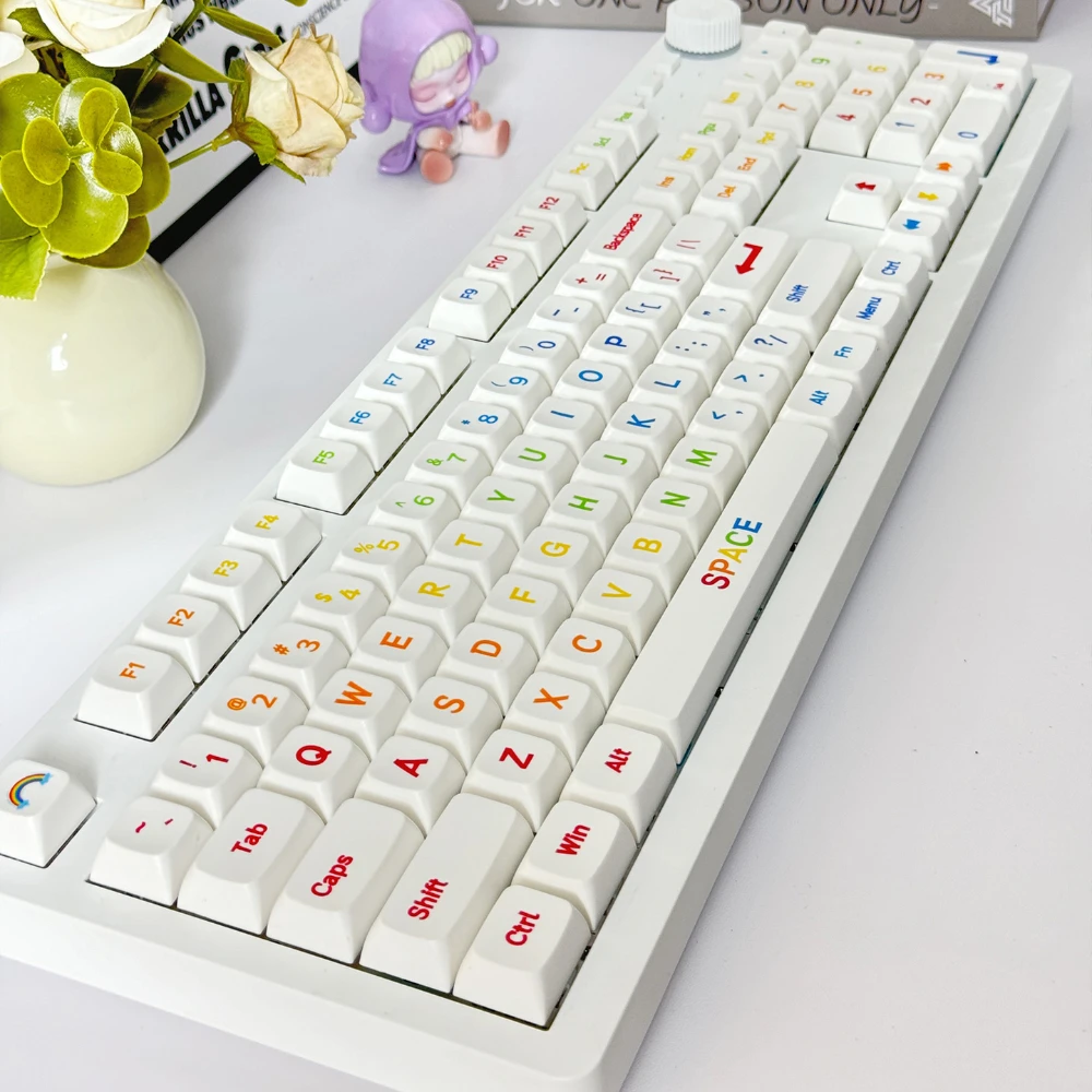 113 Keys PBT Cute Keycaps XDA Profiled Heat-sublimation Rainbow-themed Keycaps MX Switch Customized Mechanical Keyboard Keycaps