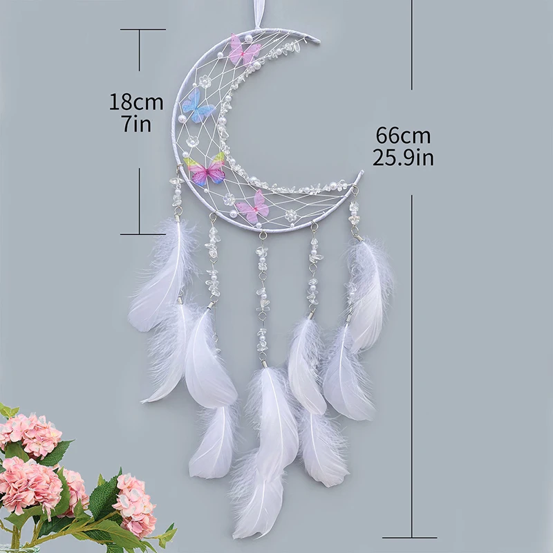 Nordic Pink Feather Butterfly Wind Chimes Dream Catcher Handmade Living Room Hanging Ornaments Wall Pendant Festival Party Gifts