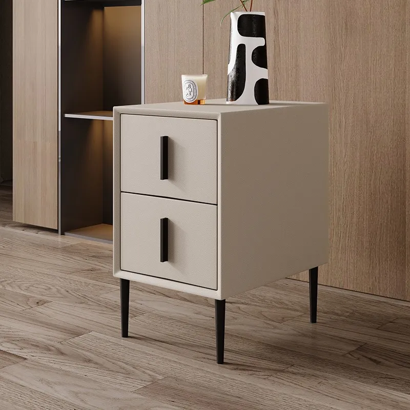 Luxury Modern Bedside Cabinet 2 Drawer Solid Wood Imitation Leather Upholstered Nightstand Solid Wood Drawer Easy to Clean