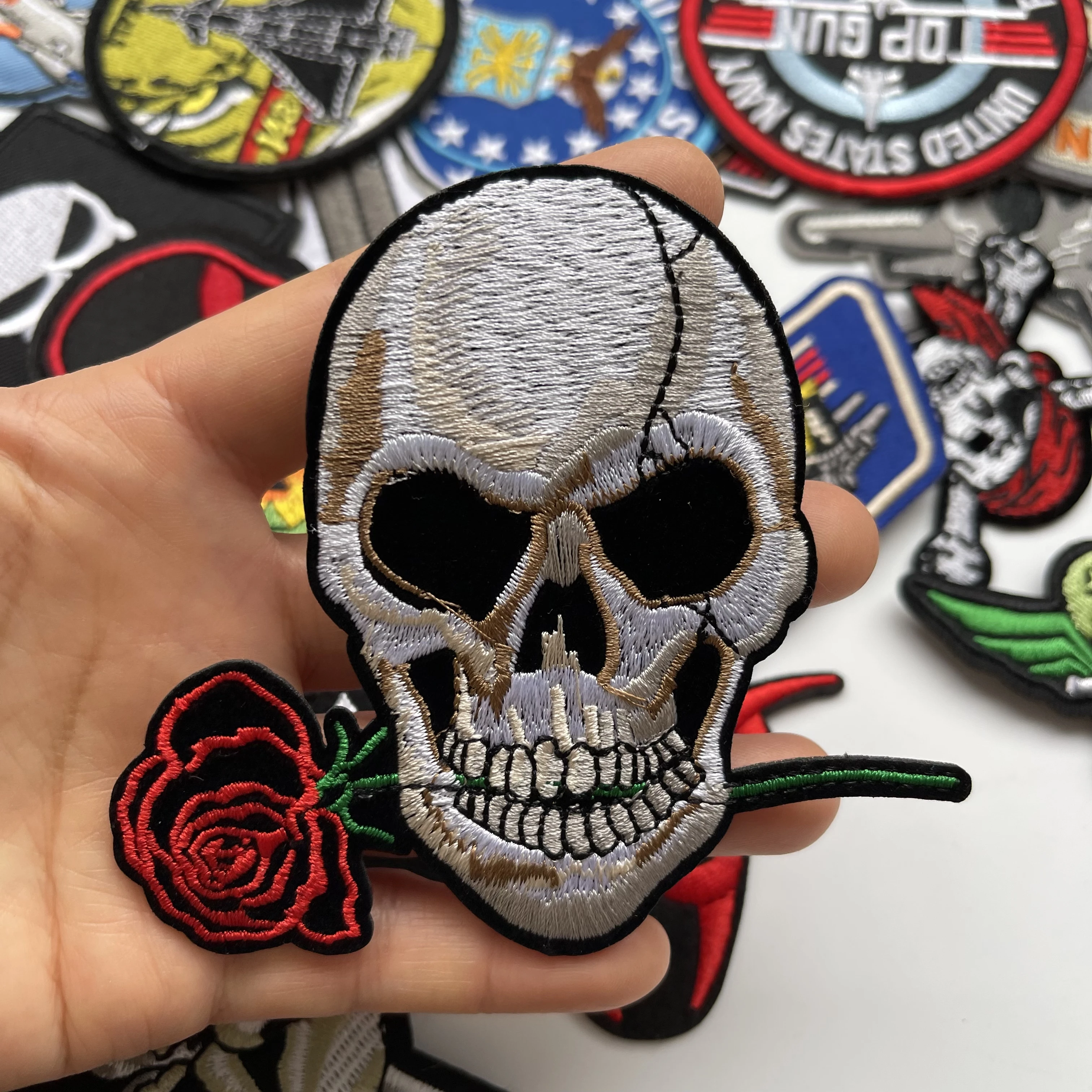 Skull Embroidered Patches For Clothing  Aircraft Skeleton Embroidery Patch Iron On Stickers Applique Patches for Jacket Clothes