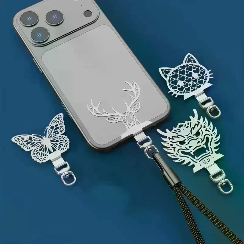 Mobile Phone Lanyard Gasket Metal Stainless Steel Clip 360 Degree Rotatable Ultra-thin Phone Case Hanging Clip Patch With Buckl