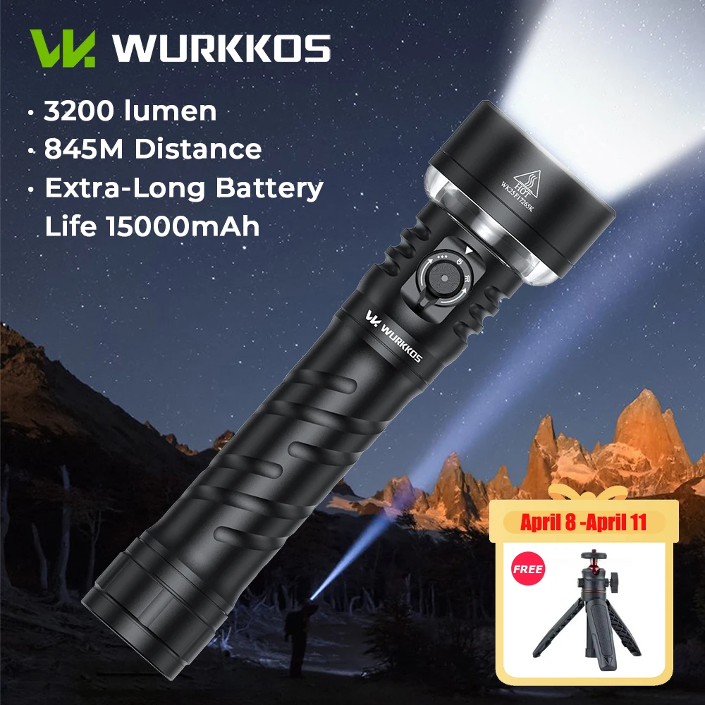 Wurkkos TS27 High-Performance Flashlight 3200LM Multi-Function Rechargeable Ideal for Outdoor Camping Built-in 15000mAh Battery