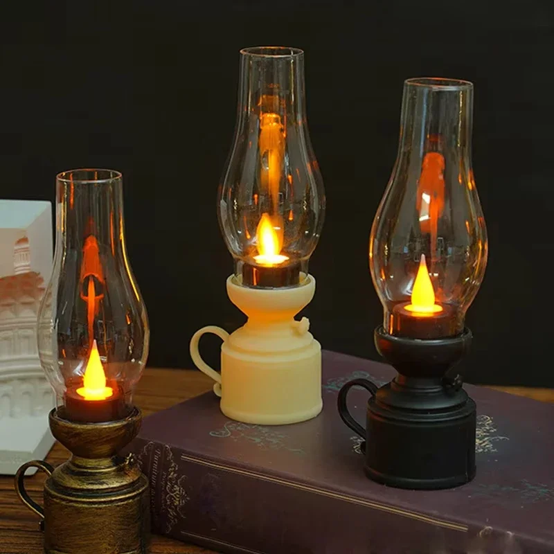 Electronic Oil Lamp Creative Retro Electric Kerosene Candle Oil Lamp Led Candle Wick Flicker Electronic Kerosene Atmosphere Lamp