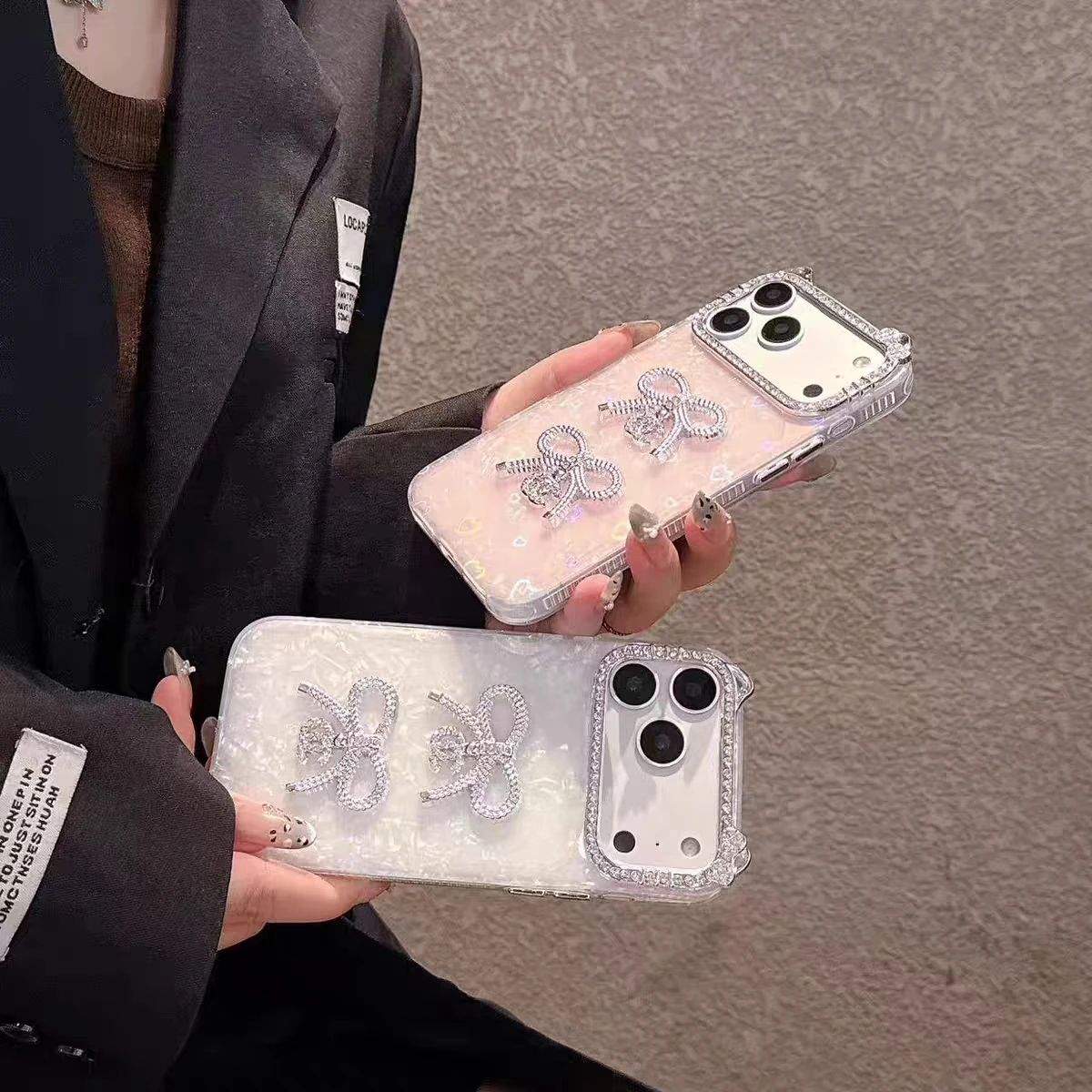 حافظة لهاتف أبل آيفون 17 برو ماكس 17 إير 14 15 13 12 11 برو 16 بلس 2025 آذان القط إيبوكسي الغجر فلاش الماس غطاء القوس اللامع