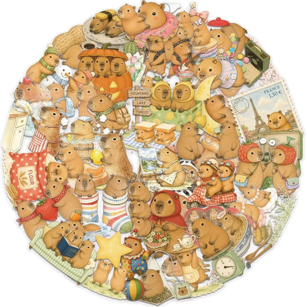 50Pcs Capybara PET Waterproof Stickers Cartoon Rodent Graphic Decals for Guitar Phone Skateboard Custom Giajar Sticker Store