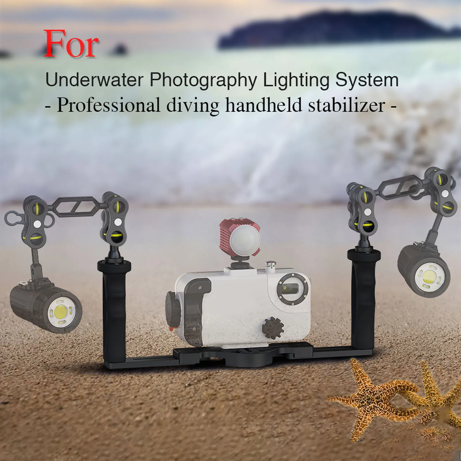 

Underwater Camera Tray CNC Machining Non Slip Pad Video Light Holder Dual Handle Comfortable Ergonomic for Underwater Shooting
