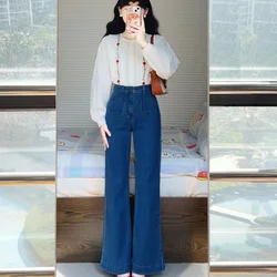 Womens Jeans Straight Leg Blue High Waist Shot Trousers with Pockets Pants for Women Stretch Baggy Grunge Y2k Korean Fashion A R