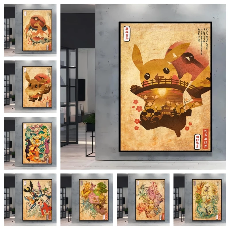 

Pokemon Pikachu Charizard Wall Painting – HD Canvas Print for Kids Room Ideal Gift for Pokemon Fans Retro Design and Colorful