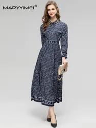 MARYYIMEI 2023 Autumn Fashion High Street dress Long Sleeved Beading Letter Printed Single Breasted Peter pan Collar Long Dress