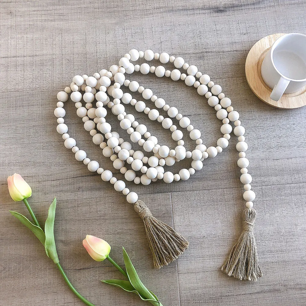 

1Pcs Wall Bead Garland with Tassel Decorative Wooden Beads Rustic Home Decor for Festivals