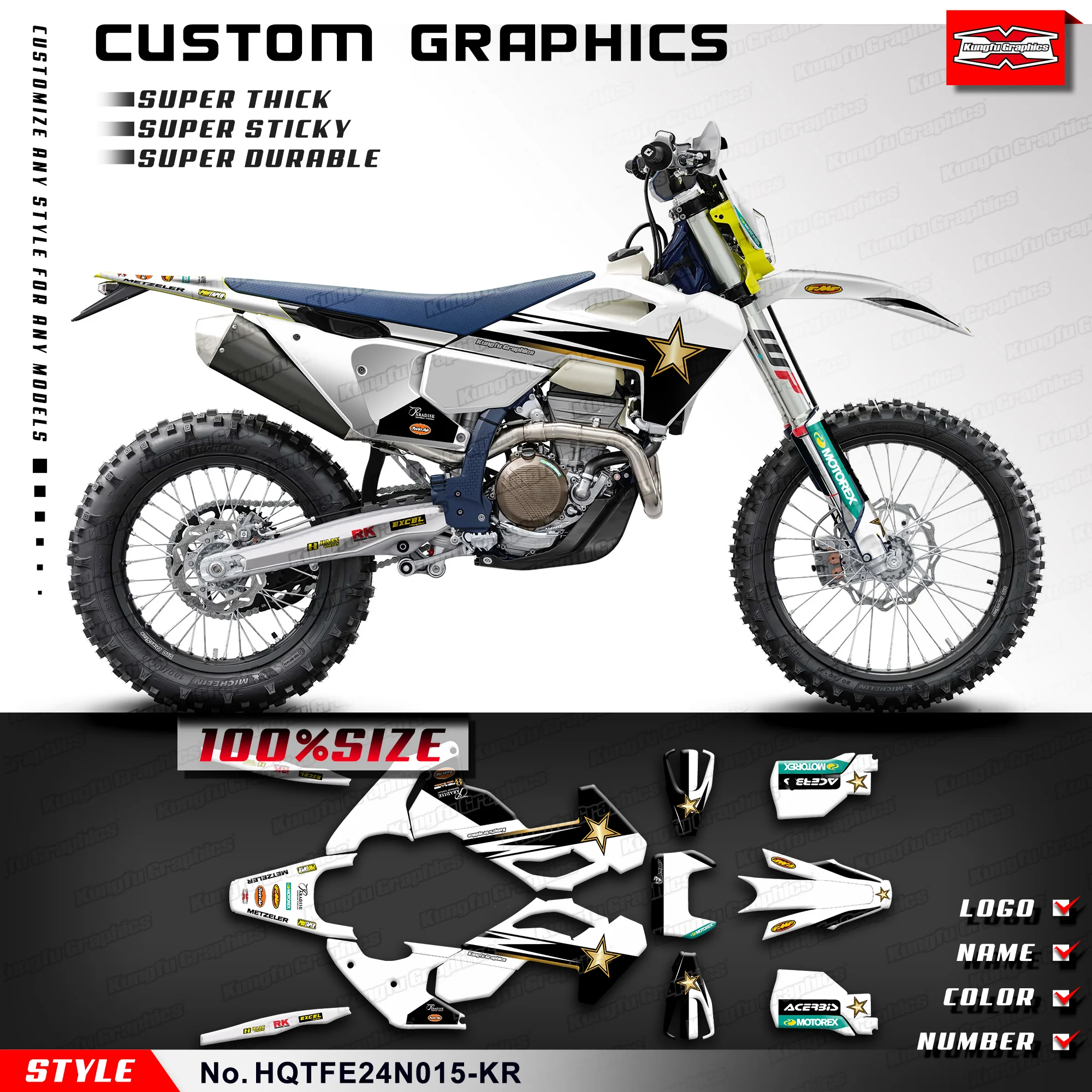 KUNGFU GRAPHICS Restyle Stickers Motorcycle Decals for Husqvarna TC FC TX FX 2023 2024 & TE FE 2024,   HQTFE24N015-KR