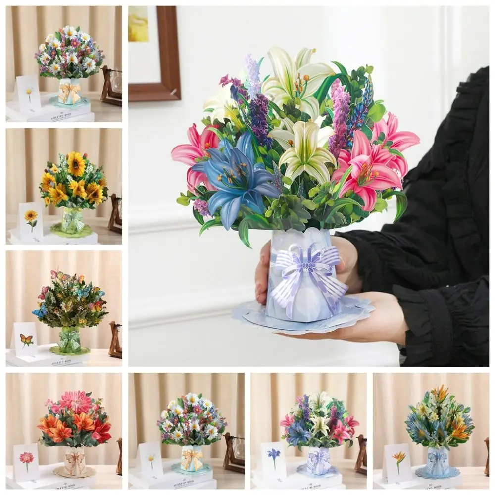 

Carving Flower Mother's Day Birthday Greeting Card Wishing Paper 3D Pop Up Greeting Card Creative Handmade Thank You Card
