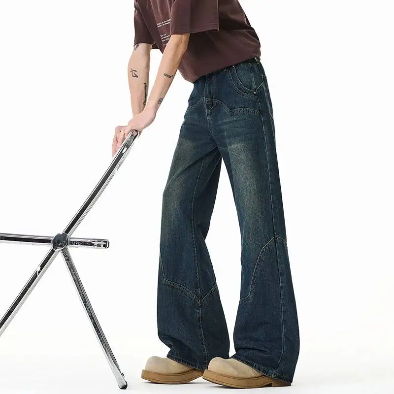 LUZHEN 2026 New Patchwork Stripe Outline Denim Bell-bottoms Pants Men's Fashion Handsome Vintage Style Casual Male Jeans JY7941