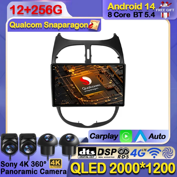 

Android 14 Car Radio For Peugeot 206 206CC 206SW 2001 - 2008 Multimedia Video Player 4G GPS Navigation 2din DVD Carplay Auto DSP