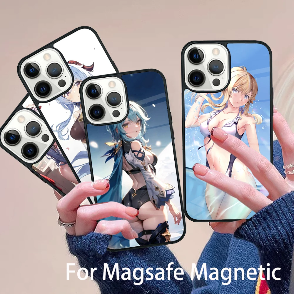 

Genshin Impact Sexy Cute Girl Phone Case Magesafe Magnetic Wireless Charge Cover For IPhone 16 11 12 13 14 15 Pro Max Plus Mini