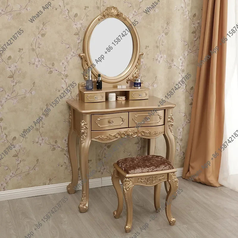 

X New European Champagne Gold Dressing Table French Champagne Color Dressing Table Luxury Princess Dressing Table Luxury