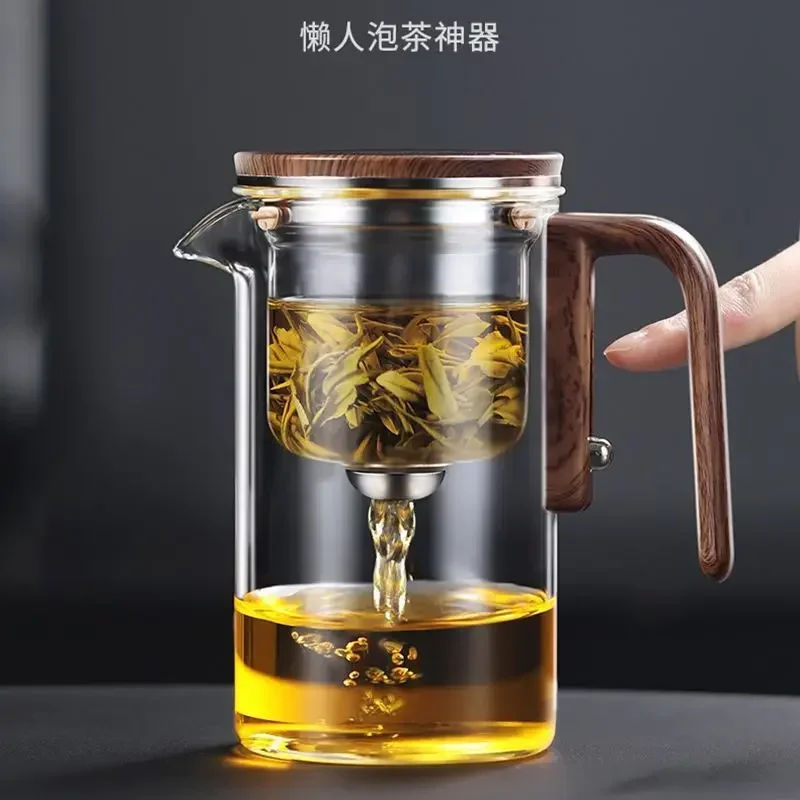 Water Separation Inner Container Teapot One Click Magnetic Switch Tea Separation Filtration Glass Tea Pot Wood Handle Tea