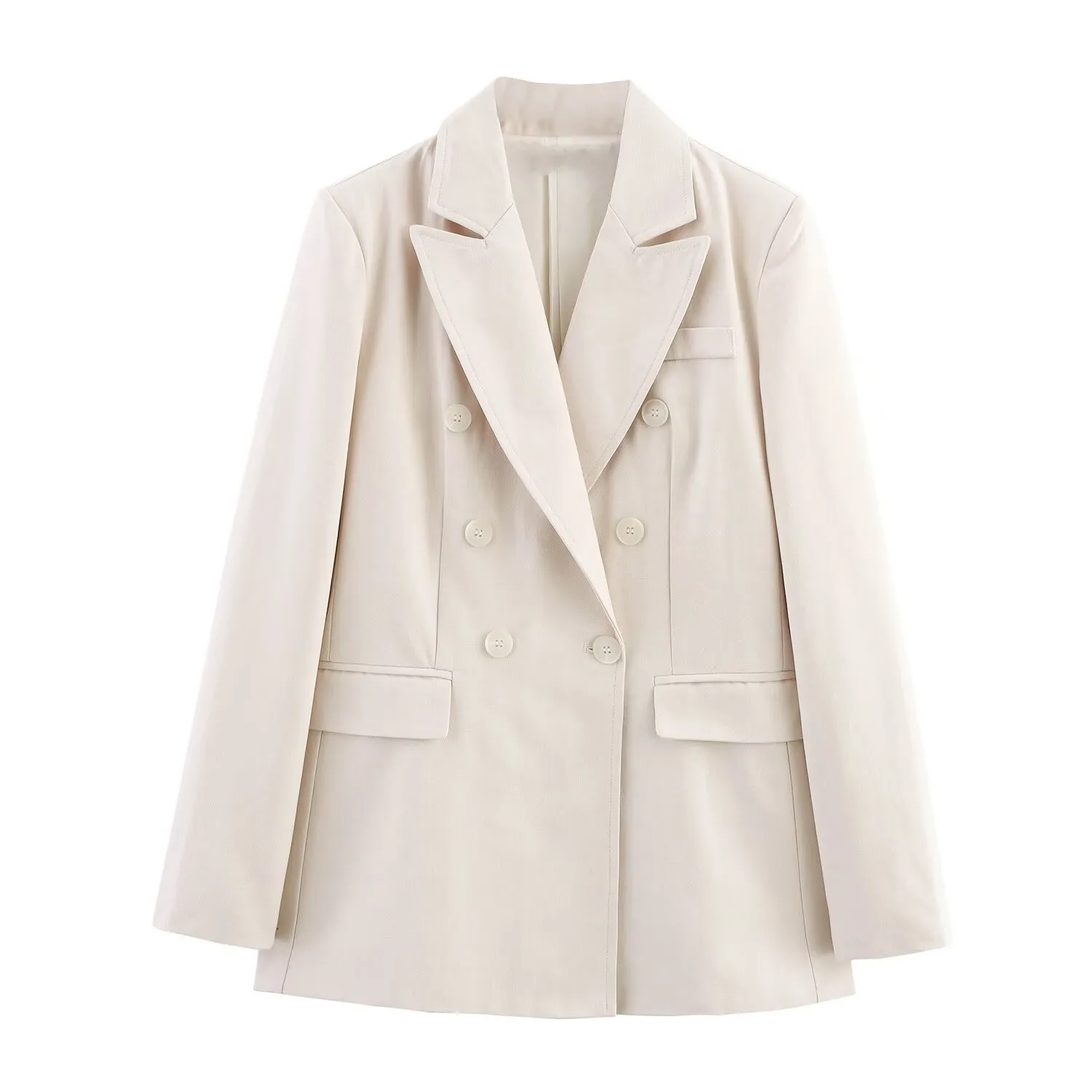 Women's Retro Loose Suit Pants Set Double-breasted Lapel Commuter Blazer High Waist Zip Straight Pants Spring New Chic Set