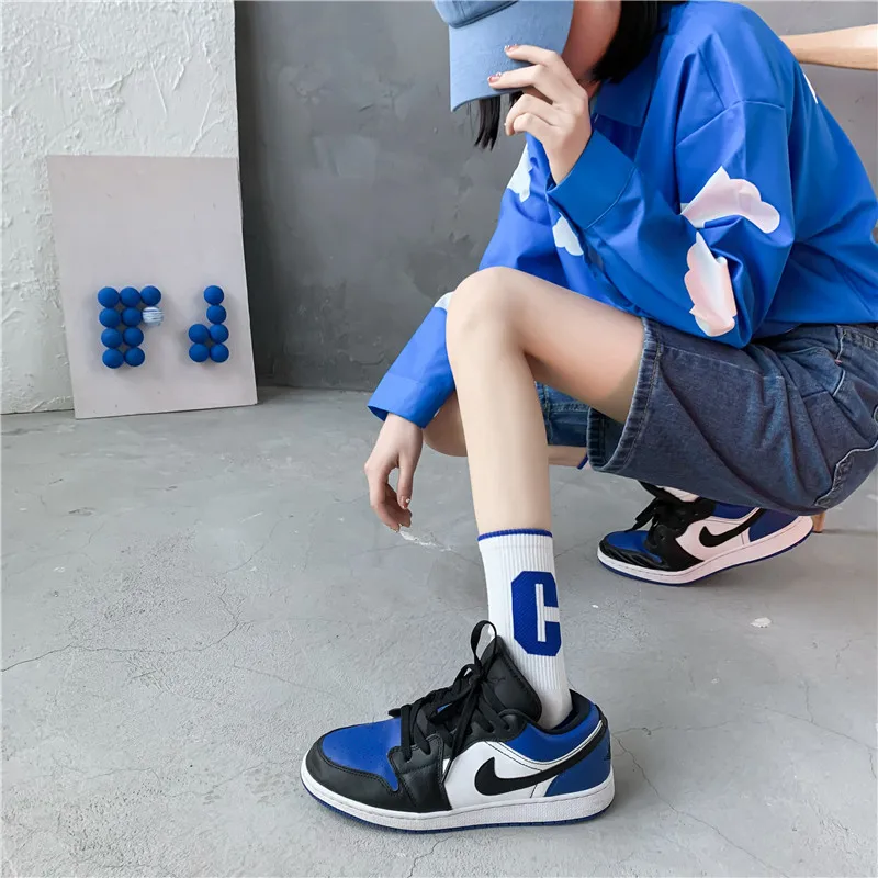 Women Classic Striped Letter Print Sporty Socks Girls Cute Harajuku Socks Casual Female Cool Skateboard  Chessboard Cotton Socks