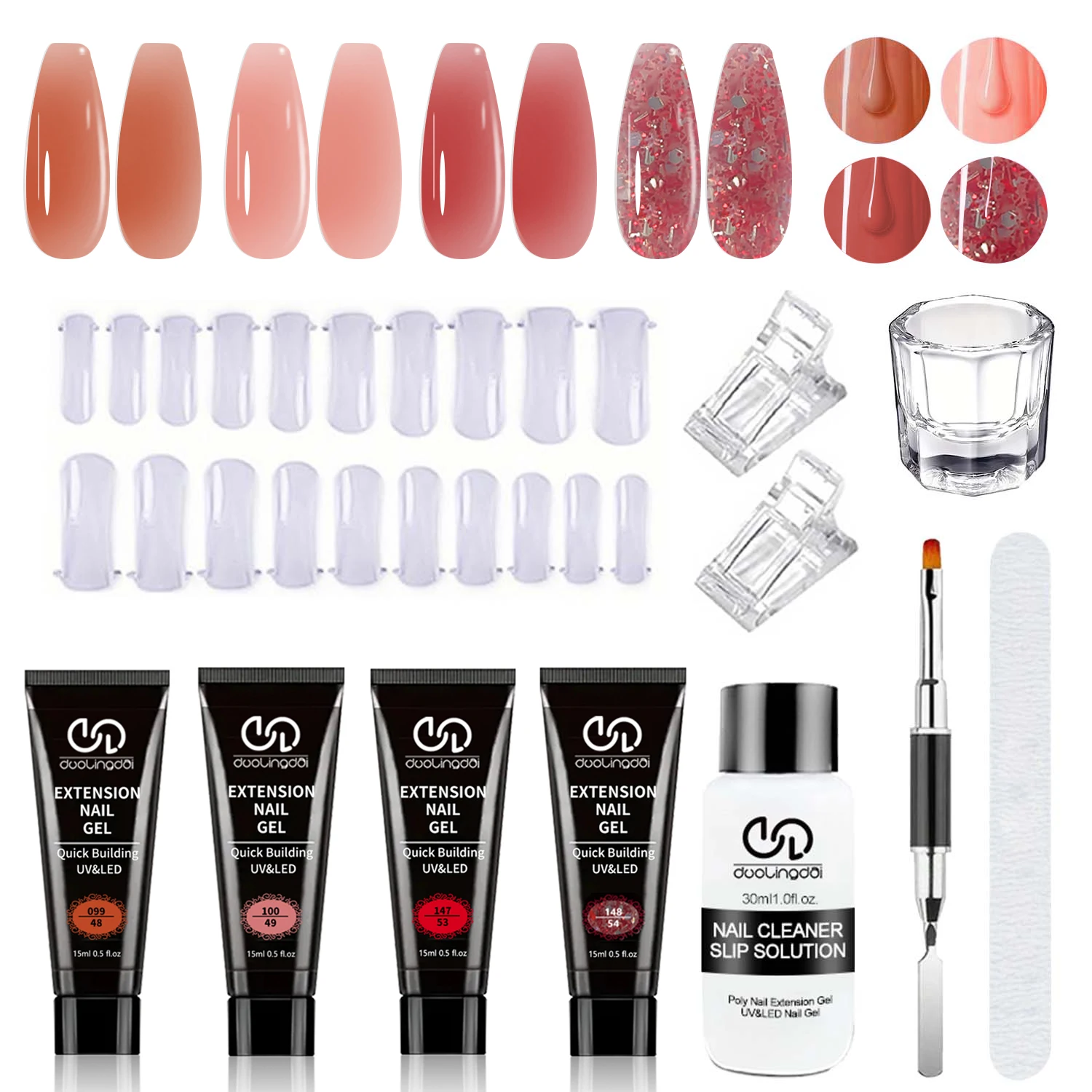Set de Manicura de 4 Colores, Kit de Gel Poly para Uñas, Set Profesional de Uñas - 6 Piezas de Gel Constructor de Uñas Poly de 15ml, Gel Acrílico