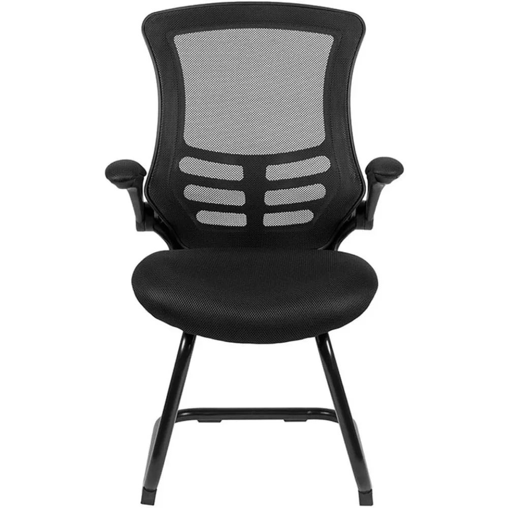 

Black mesh base side reception chair with flip arm computer armrest, game console computer chair